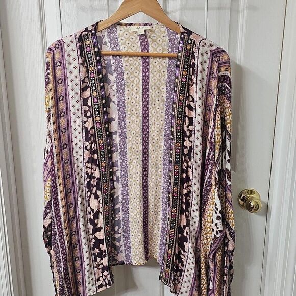Style & Co. Other - Style & Co Women's Boho Kimono Cardigan w/ Embroidered Mirror Trim Size L